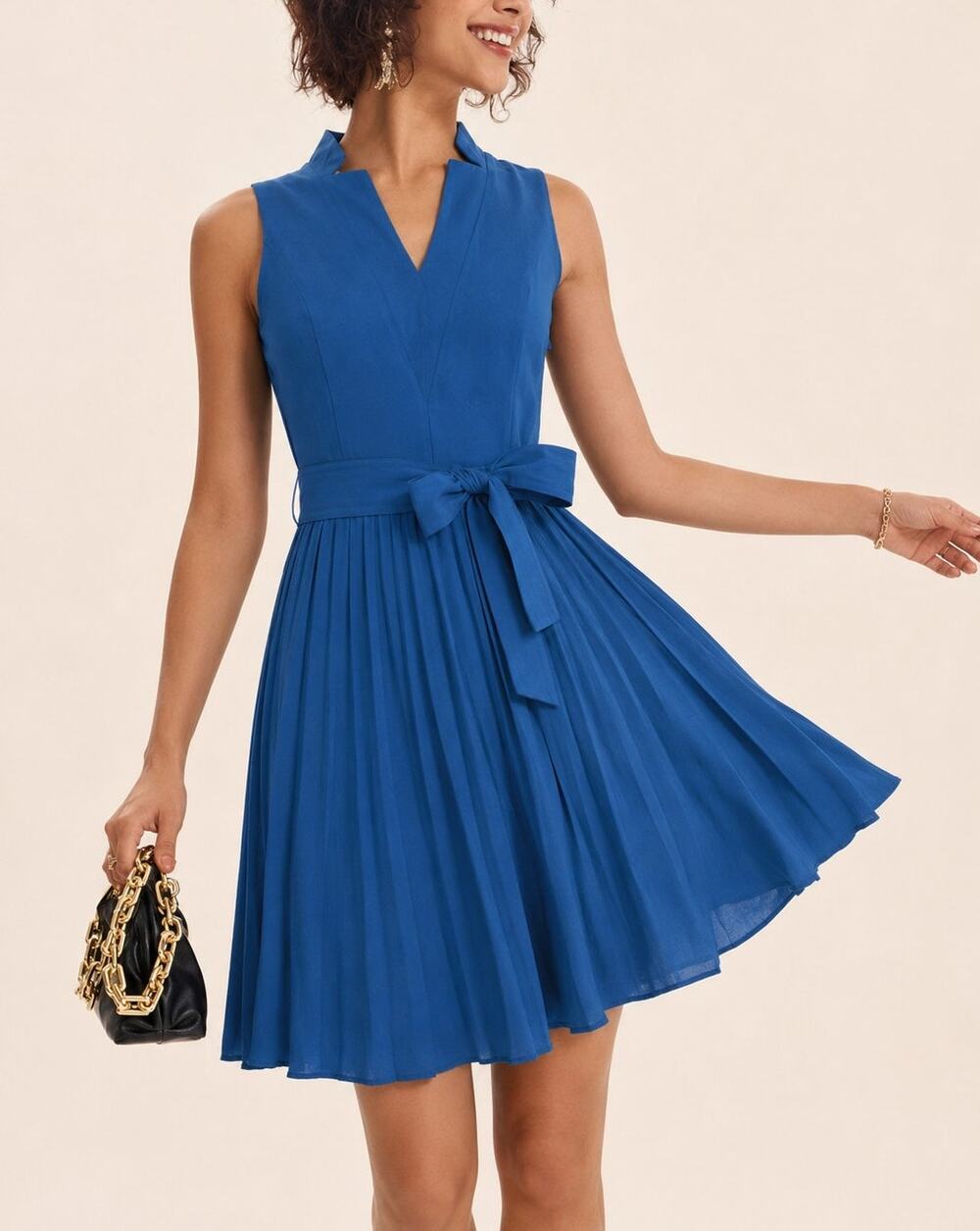 Grace Karin Womens Bow Pleated Swing Dress S Blue Cocktail Event Party Preppy
